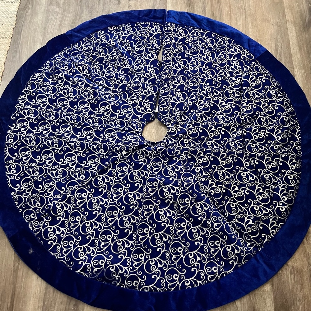 Blue and White Velvet Tree Skirt